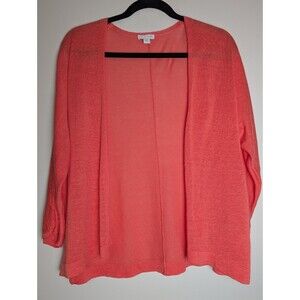 J Jill Cardigan Sweater Womens Large Peach Open Front Lightweight Linen Blend